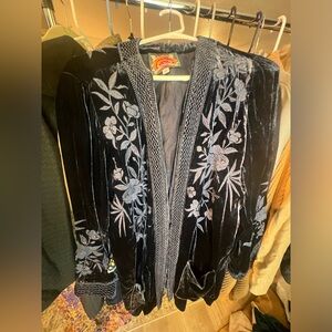 Johnny Was velvet floral embroidery cardigan